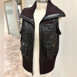 Vintage Harley Davidson Brown Leather Zipper Vest XL